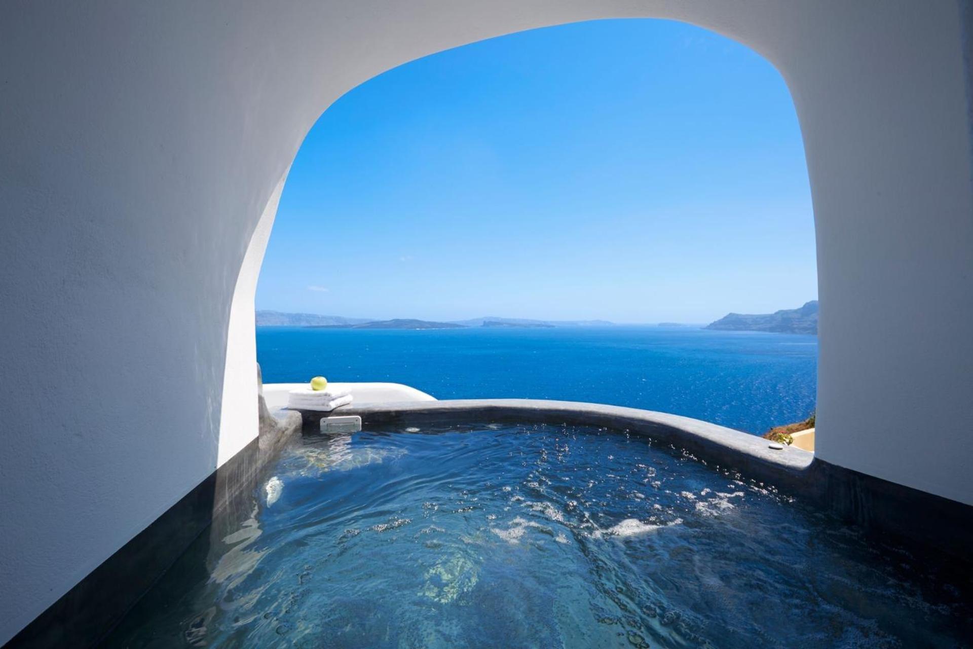 Elegant Santorini House Villa Horizon Caldera View-Outdoor Hot Tub Oia Tholos  Exterior foto